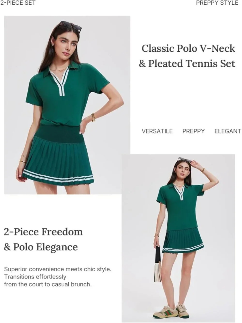 Women's Field Green 2 Piece Racer Back Tennis Skirts Tank Top Pull On Golf Dress